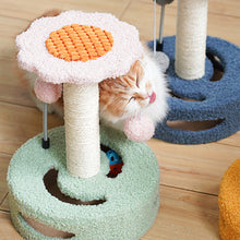 Load image into Gallery viewer, Green And Pink Sunflower Cat Scratching Post - 35cm Sisal Cat Tree with Plush Toys for Small Cats

