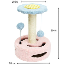 Load image into Gallery viewer, Blue And Pink Sunflower Cat Scratching Post - 35cm Sisal Cat Tree with Plush Toys for Small Cats
