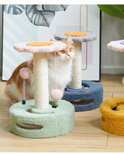 Load image into Gallery viewer, Blue And Pink Sunflower Cat Scratching Post - 35cm Sisal Cat Tree with Plush Toys for Small Cats
