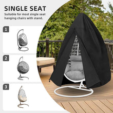 Load image into Gallery viewer, Black Heavy Duty Hanging Egg Chair Shield with Windproof Drawstring and Storage Bag - Waterproof &amp; Dustproof Garden Swing Chair Protector (Single Seat 190 x 115 CM)
