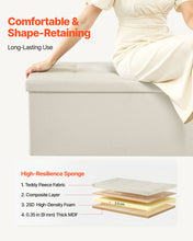 Load image into Gallery viewer, Foldable Storage Ottoman Bench, End of Bed Bench with Side Bags, Folding Upholstered Storage Chest Supports 660 lbs, Linen Bed Ottoman with Large Space for Living Room, Bedroom, Entryway, Beige
