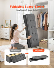Load image into Gallery viewer, Foldable Storage Ottoman Bench, End of Bed Bench with Side Bags, Folding Upholstered Storage Chest Supports 660 lbs, Linen Bed Ottoman with Large Space for Living Room, Bedroom, Entryway, Grey
