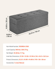 Load image into Gallery viewer, Foldable Storage Ottoman Bench, End of Bed Bench with Side Bags, Folding Upholstered Storage Chest Supports 660 lbs, Linen Bed Ottoman with Large Space for Living Room, Bedroom, Entryway, Grey
