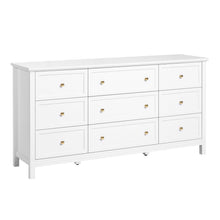 Load image into Gallery viewer, 9 Drawer Dresser, Wooden Chest of Drawers with Sliding and Anti-tip Device, Retro Minimalist Dresser Chest, Closet Storage TV Stand Organizer for Living Room, Hallway, Bedroom, Entryway, White
