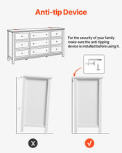 Load image into Gallery viewer, 9 Drawer Dresser, Wooden Chest of Drawers with Sliding and Anti-tip Device, Retro Minimalist Dresser Chest, Closet Storage TV Stand Organizer for Living Room, Hallway, Bedroom, Entryway, White
