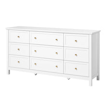 Load image into Gallery viewer, 9 Drawer Dresser, Wooden Chest of Drawers with Sliding and Anti-tip Device, Retro Minimalist Dresser Chest, Closet Storage TV Stand Organizer for Living Room, Hallway, Bedroom, Entryway, White
