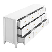 Load image into Gallery viewer, 9 Drawer Dresser, Wooden Chest of Drawers with Sliding and Anti-tip Device, Retro Minimalist Dresser Chest, Closet Storage TV Stand Organizer for Living Room, Hallway, Bedroom, Entryway, White

