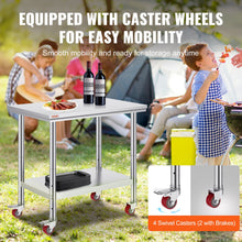 Load image into Gallery viewer, Stainless Steel Work Table 36x24 Inch with 4 Wheels Commercial Food Prep Worktable with Casters Heavy Duty Work Table for Commercial Kitchen Restaurant
