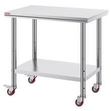 Load image into Gallery viewer, Stainless Steel Work Table 36x24 Inch with 4 Wheels Commercial Food Prep Worktable with Casters Heavy Duty Work Table for Commercial Kitchen Restaurant
