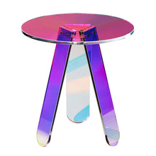 Load image into Gallery viewer, Round Iridescent Side Table, Acrylic End Table, Clear Rainbow Acrylic Coffee Table for Drink, Food, Snack used in Living Room, Bedroom, and Study
