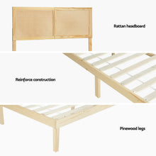 Load image into Gallery viewer, Artiss Bed Frame Queen Size with Rattan Headboard Wooden Bed Base BRUNO
