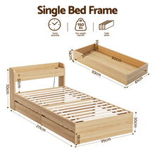 Load image into Gallery viewer, Artiss Single Bed Frame with 2 Storage Drawers Platform Bed Base with USB Ports Sturdy Wooden Slat Support Natural - The White Mall

