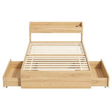 Load image into Gallery viewer, Artiss Single Bed Frame with 2 Storage Drawers Platform Bed Base with USB Ports Sturdy Wooden Slat Support Natural - The White Mall
