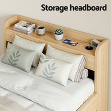 Load image into Gallery viewer, Artiss Single Bed Frame with 2 Storage Drawers Platform Bed Base with USB Ports Sturdy Wooden Slat Support Natural - The White Mall

