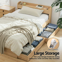 Load image into Gallery viewer, Artiss Single Bed Frame with 2 Storage Drawers Platform Bed Base with USB Ports Sturdy Wooden Slat Support Natural - The White Mall
