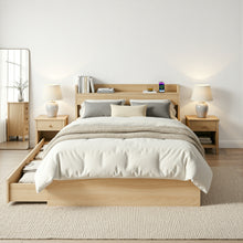 Load image into Gallery viewer, Artiss Single Bed Frame with 2 Storage Drawers Platform Bed Base with USB Ports Sturdy Wooden Slat Support Natural - The White Mall
