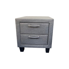 Load image into Gallery viewer, 4 Pieces Storage Bedroom Suite Upholstery Fabric in Light Grey with Base Drawers King Size Oak Colour Bed, Bedside Table &amp; Tallboy
