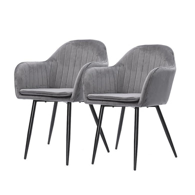 2x Sleek Grey Velvet Dining Chairs-The White Mall-The White Mall