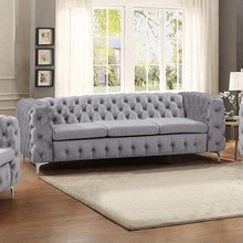 Load image into Gallery viewer, 3 Seater Sofa Classic Button Tufted Lounge in Grey Velvet Fabric-Furniture-The White Mall
