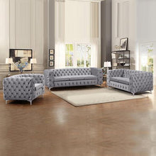 Load image into Gallery viewer, 3+2+1 Seater Sofa Classic Button Tufted Lounge in Grey Velvet Fabric with Metal Legs
