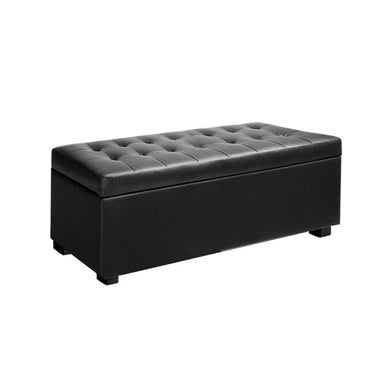 Artiss PU Leather Storage Ottoman - Black-Furniture-The White Mall