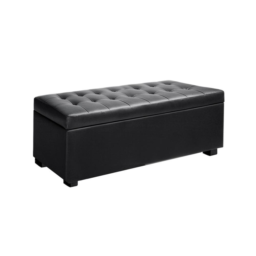 Artiss PU Leather Storage Ottoman - Black-Furniture-The White Mall