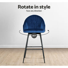 Load image into Gallery viewer, Artiss Set of 2 Bar Stools Kitchen Stool Dining Chairs Velvet Chair Barstool Blue Mesial
