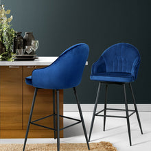 Load image into Gallery viewer, Artiss Set of 2 Bar Stools Kitchen Stool Dining Chairs Velvet Chair Barstool Blue Mesial

