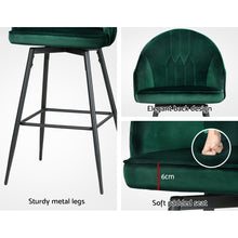 Load image into Gallery viewer, Artiss Set of 2 Bar Stools Kitchen Stool Dining Chairs Velvet Chair Barstool Green Mesial
