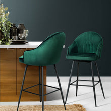 Load image into Gallery viewer, Artiss Set of 2 Bar Stools Kitchen Stool Dining Chairs Velvet Chair Barstool Green Mesial
