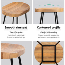 Load image into Gallery viewer, Artiss Set of 2 Elm Wood Backless Bar Stools 65cm - Black and Light Natural
