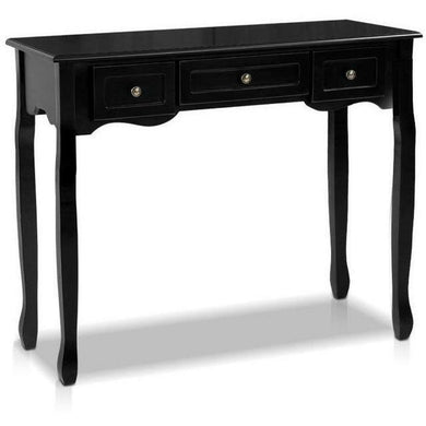 Black entry table, hallway table, side, buffet or dressing table; in French style.