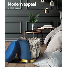 Load image into Gallery viewer, Blue Pouffee Storage Ottoman Foot Stool Velvet-Furniture-The White Mall
