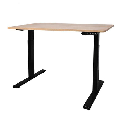 Brown Wood Standing Desk Motorised Height Computer Table Electric Adjustable Stand With Black Legs-The White Mall-The White Mall