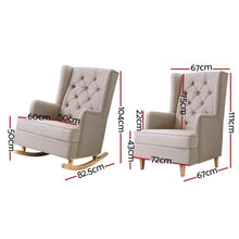 Load image into Gallery viewer, Cream Beige Classic Rocking or Still Armchair measurements and chair depicted.
