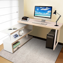 Load image into Gallery viewer, Artiss Rotary Corner Desk with Bookshelf - Brown &amp; White
