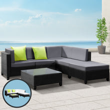 Load image into Gallery viewer, Gardeon 6pcs Outdoor Sofa Lounge Setting Couch Wicker Table Chairs Patio Furniture Black
