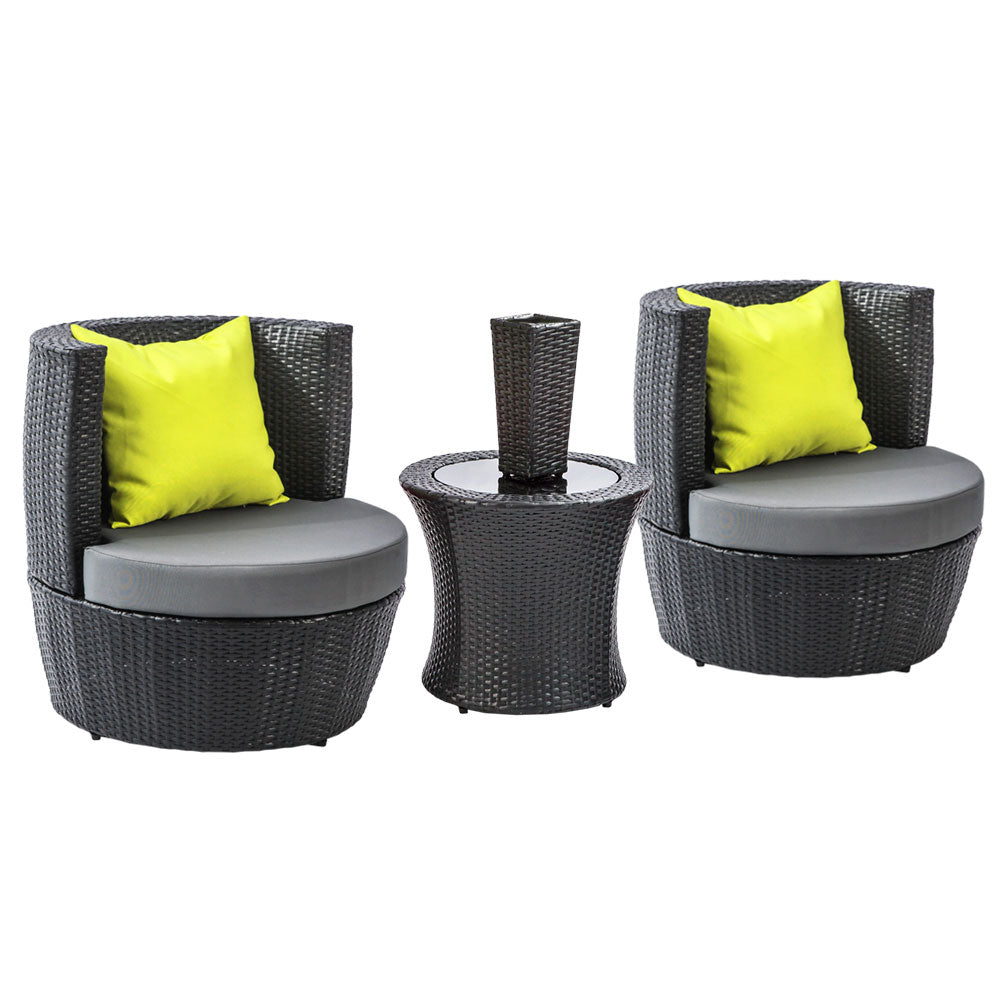 Gardeon 4 Piece PE Wicker Outdoor Chair Bar Lounge Set - Black