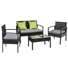 Load image into Gallery viewer, 4 Seater Sofa Set Outdoor Furniture Lounge Setting Wicker Chairs Table Rattan Lounger Bistro Patio Garden Cushions Black
