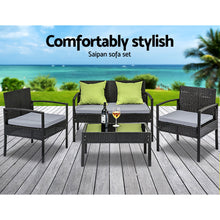 Load image into Gallery viewer, 4 Seater Sofa Set Outdoor Furniture Lounge Setting Wicker Chairs Table Rattan Lounger Bistro Patio Garden Cushions Black
