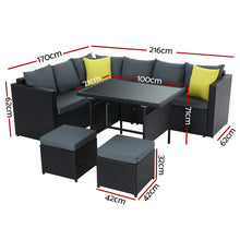 Load image into Gallery viewer, Gardeon Outdoor Furniture Patio Set Dining Sofa Table Chair Lounge Wicker Garden Black
