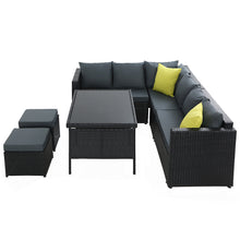 Load image into Gallery viewer, Gardeon Outdoor Furniture Patio Set Dining Sofa Table Chair Lounge Wicker Garden Black

