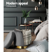 Load image into Gallery viewer, Grey Round Velvet Pouffe Ottoman Foot Stool with Storage
