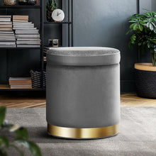 Load image into Gallery viewer, Grey Round Velvet Pouffe Ottoman Foot Stool with Storage
