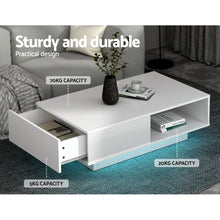 Load image into Gallery viewer, Artiss Coffee Table LED Lights High Gloss Storage Drawer Modern Furniture White
