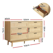 Load image into Gallery viewer, Artiss 6 Chest of Drawers Rattan Tallboy Cabinet Bedroom Clothes Storage Wood
