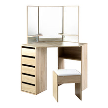 Load image into Gallery viewer, Artiss Corner Dressing Table Mirror Stool Set Makeup Vanity Desk Chair Oak
