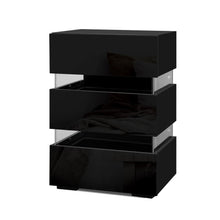 Load image into Gallery viewer, Artiss Bedside Table Side Unit RGB LED Lamp 3 Drawers Nightstand Gloss Furniture Black
