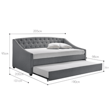 Load image into Gallery viewer, French Daybed with Trundle Bed Frame Fabric Upholstery - Grey-Furniture-The White Mall
