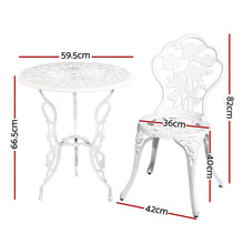 Load image into Gallery viewer, Gardeon Outdoor Furniture Chairs Table 3pc Aluminium Bistro White
